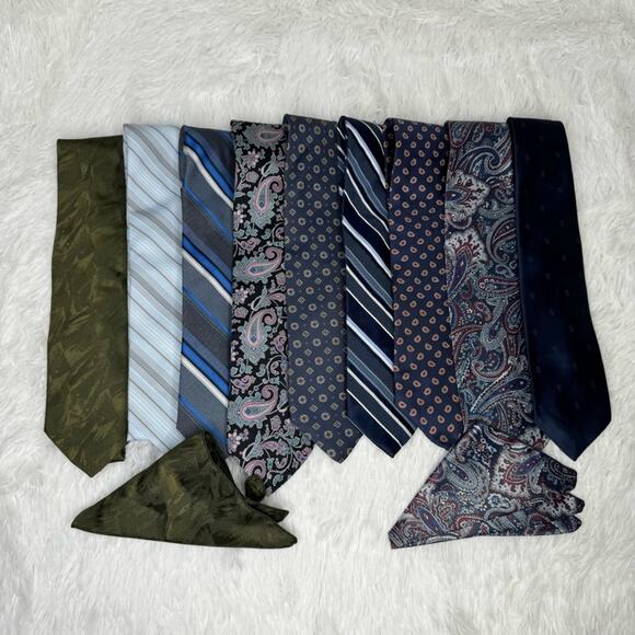 Lot of 9 vintage assorted blue green printed striped ties - Picture 1 of 9